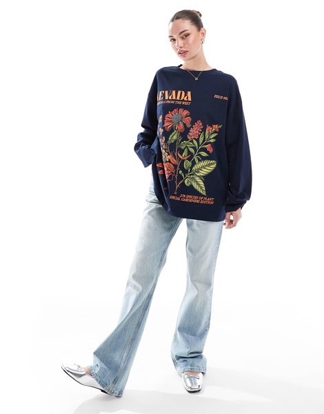 ASOS DESIGN Nevada botanical flower graphic long sleeve t-shirt