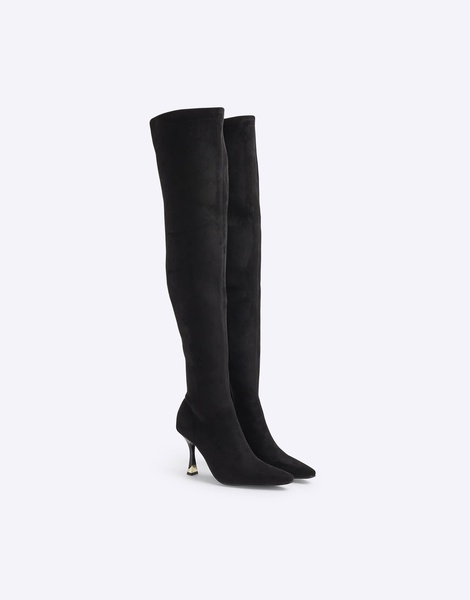 River Island suedette heeled boots in black