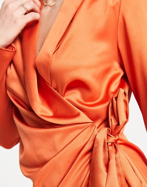 River Island Tall satin wrap blazer dress in orange