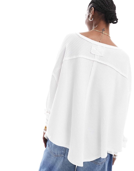 Free People ribbed v-neck slouchy oversized sweatshirt in ivory