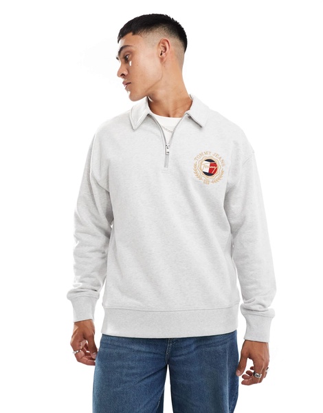 Tommy Jeans explorer luxe logo half zip sweatshirt in gray