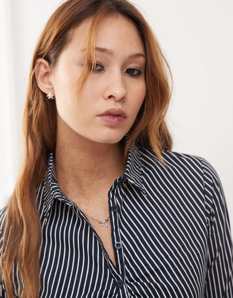 Motel Tarsi mono stripe fitted shirt in navy