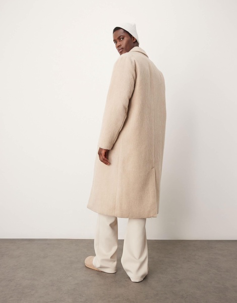 ASOS DESIGN brushed wool look overcoat in stone