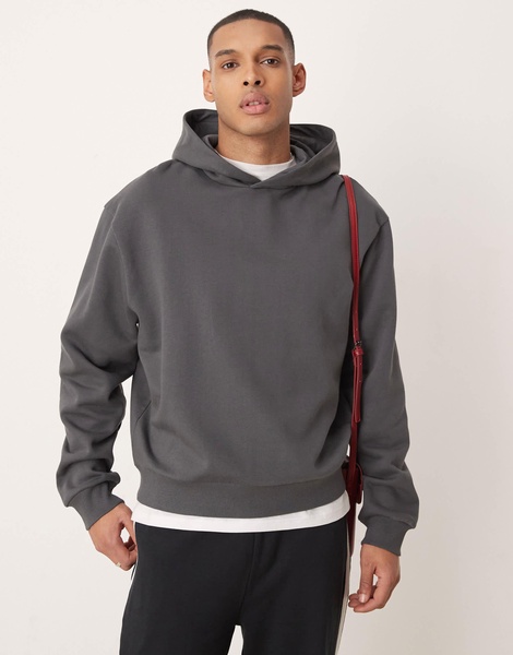 ASOS DESIGN oversized boxy hoodie with back print in charcoal