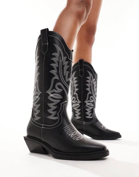 ASOS DESIGN Wide Fit Camden flat western boots in black