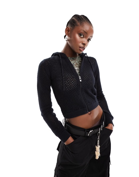 COLLUSION crochet knit hoodie in black