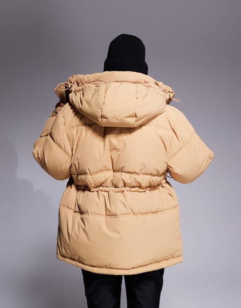 ASOS 4505 Petite Ski drawstring waist insulated ski jacket with hood in caramel