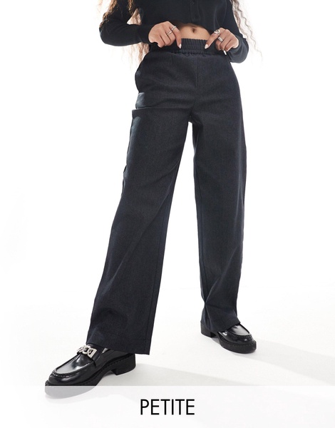 Noisy May Petite ruched waist pants in dark gray