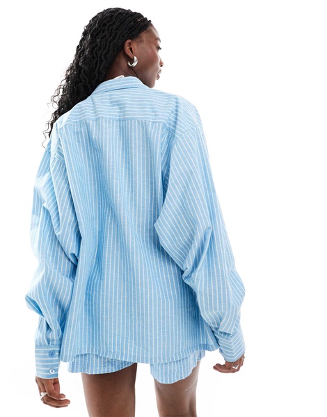 COLLUSION linen beach shirt in blue stripe