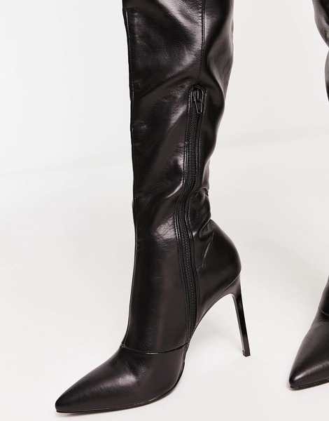 ASOS DESIGN Kayla heeled thigh high boots in black