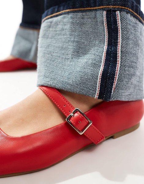 ASOS DESIGN Wide Fit Lottie Mary Jane ballet flats in red