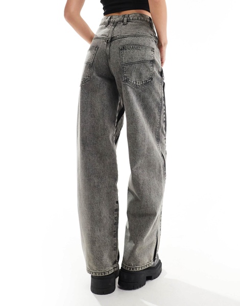 COLLUSION iconic seam detail low rise baggy jeans in acid wash gray