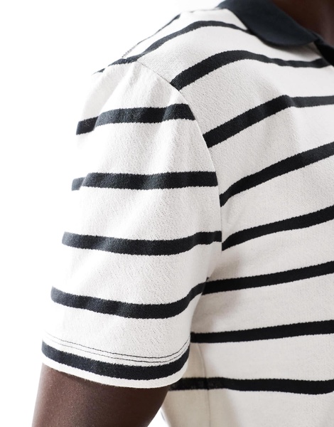 ASOS DESIGN relaxed fit polo in black and white stripe