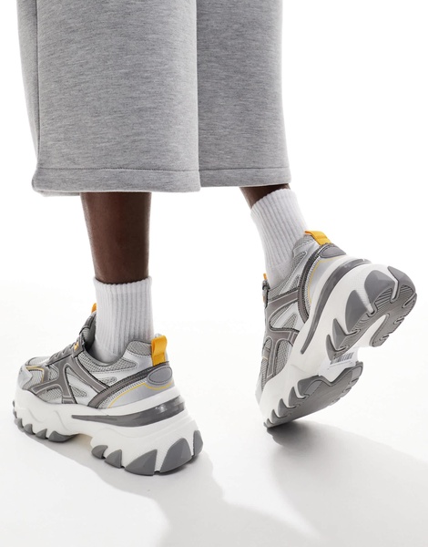 ASOS DESIGN chunky sneakers in white with silver and yellow panels