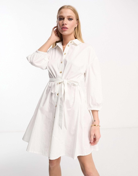 River Island belted shirt dress in white