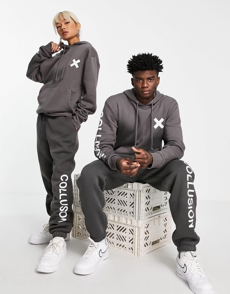 COLLUSION Unisex logo hoodie in dark gray