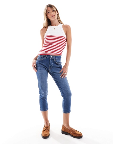 Mango high neck half stripe tank top in white and red