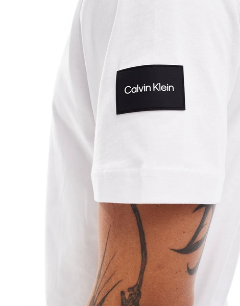 Calvin Klein logo tape collar and side patch t-shirt in white