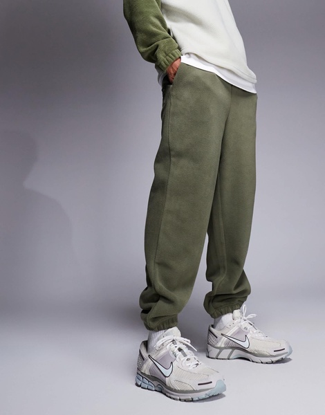 ASOS DESIGN tapered fleece sweatpants in khaki