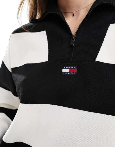 Tommy Jeans half zip color block sweater in black