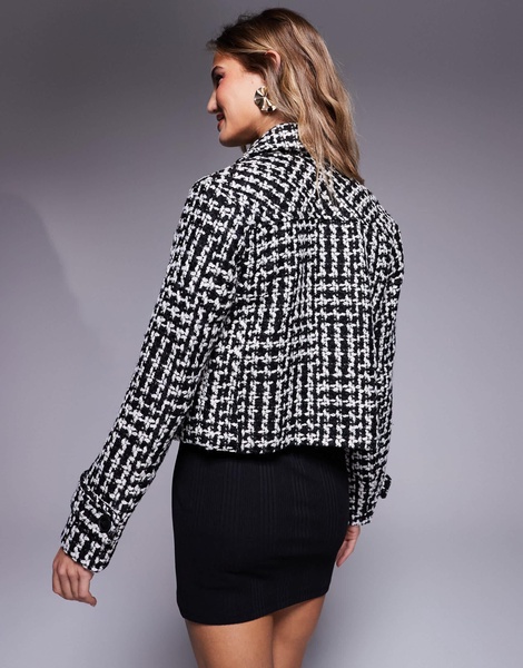 River Island textured short wool jacket in black and white