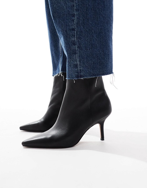 ASOS DESIGN Replay leather pointed toe mid-heel boots in black