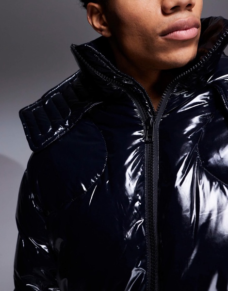 ASOS DESIGN high shine puffer jacket in black