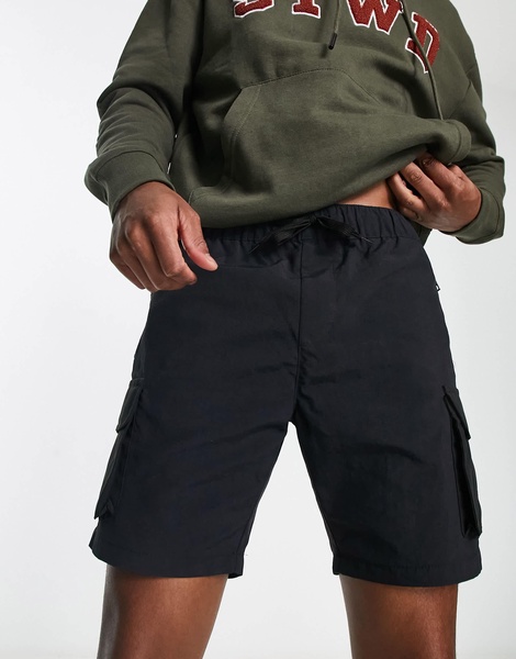 Brave Soul mixed fabrication cargo shorts in black