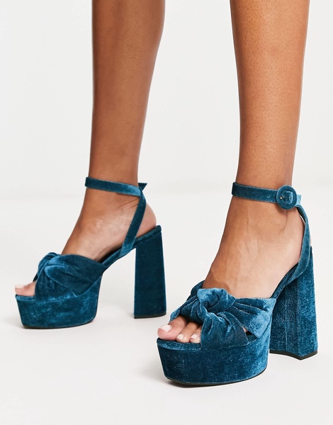 ASOS DESIGN Natia knotted platform heeled sandals in blue