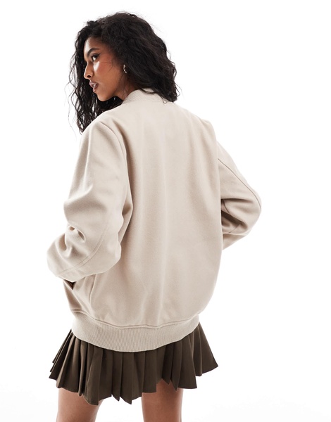 Brave Soul oversized faux wool bomber jacket in oat