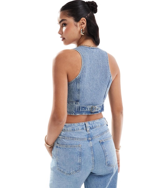 Levi's Mona denim corset crop top in mid blue