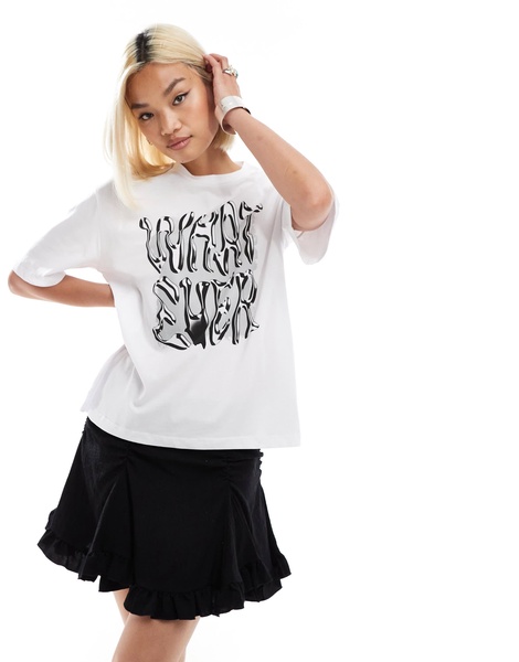 Noisy May oversized t-shirt with whatever print in white