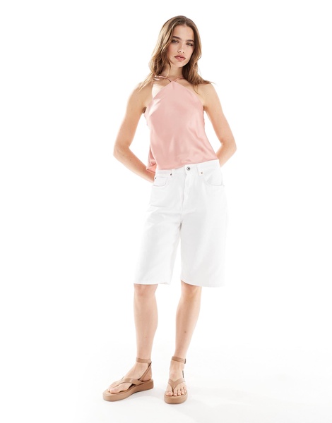 Vila halterneck satin cami top in rose