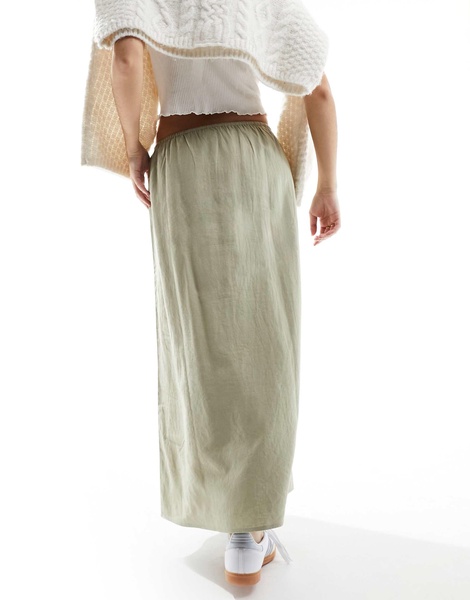 Cotton On maxi shift skirt in sage linen blend