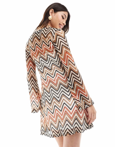 French Connection knit shift mini dress in zig zag print