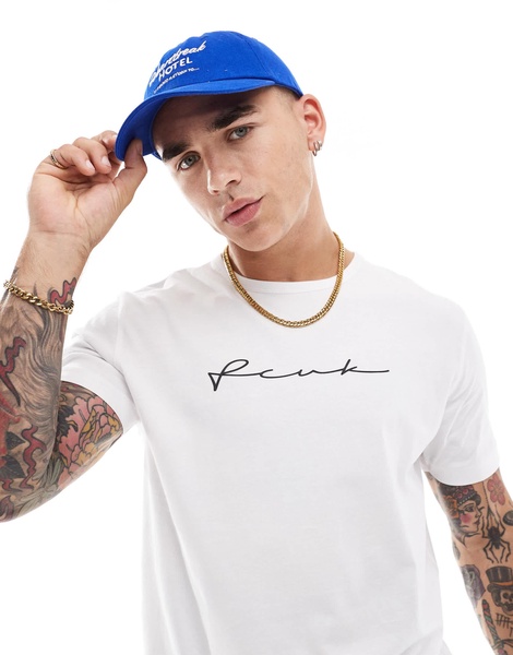 French Connection chest script logo t-shirt in white