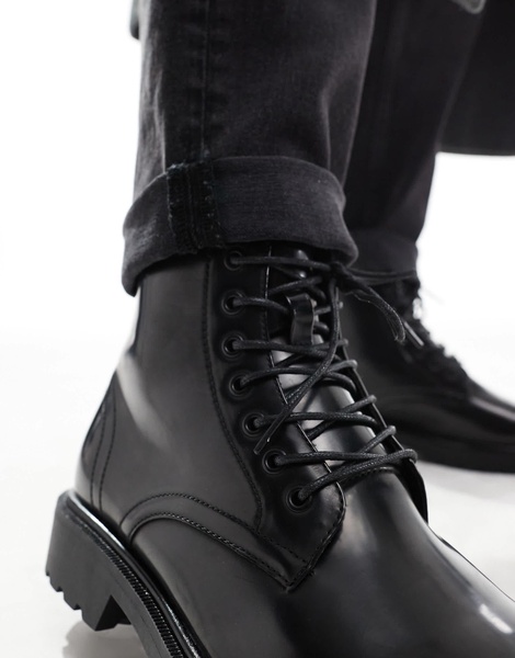 ASOS DESIGN lace up boots in black polish