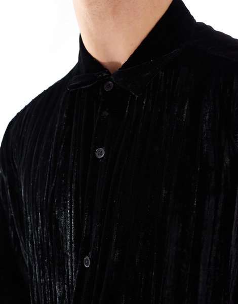 ASOS DESIGN boxy oversized crinkle velvet shirt in black