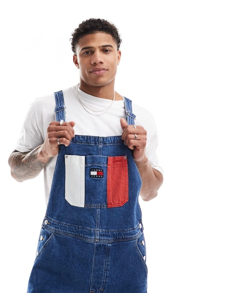 Tommy Jeans retro archive denim overalls in mid wash