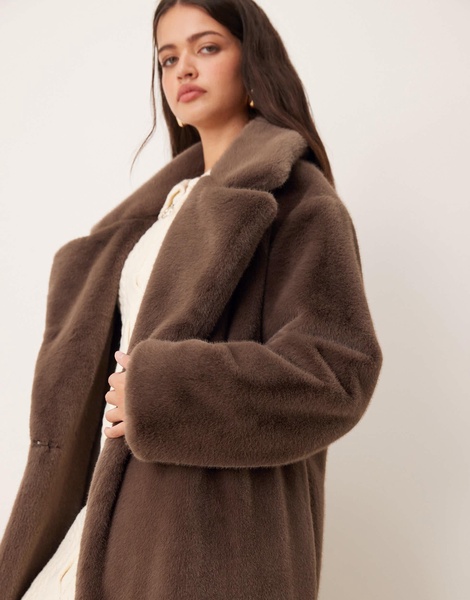 ASOS DESIGN longline chuck on faux fur coat in mocha