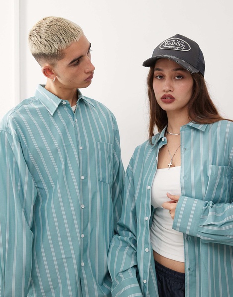 COLLUSION Unisex oversized shirt in green stripe