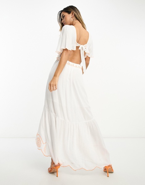 River Island embroidered cut out maxi beach dress in white