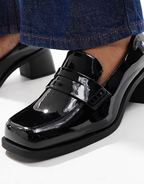 ASOS DESIGN Stanford smart mid heeled loafers in black