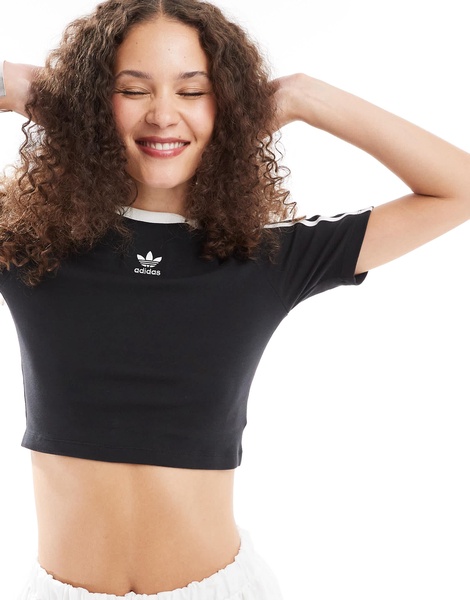 adidas Originals 3 stripe baby cropped t-shirt in black