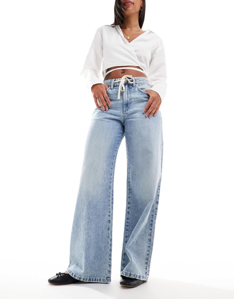 Cotton On relaxed wide leg jeans with shoelace waist detail in oasis blue