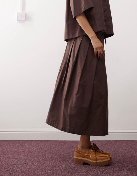 COLLUSION cotton midi wrap kilt in chocolate - part of a set