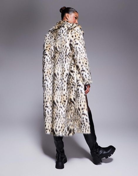 River Island long faux fur coat in leopard print