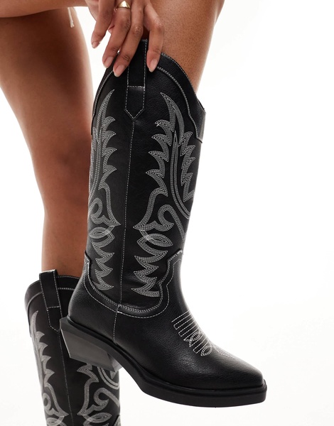 ASOS DESIGN Wide Fit Camden flat western boots in black