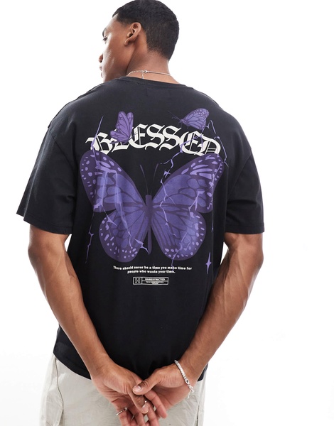 ADPT oversized butterfly back print t-shirt in washed black