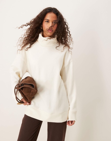 ASOS DESIGN supersoft long line turtleneck in winter white - part of a set